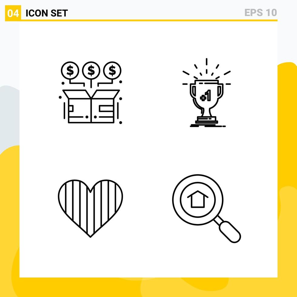 Collection of 4 Universal Line Icons Icon Set for Web and Mobile vector