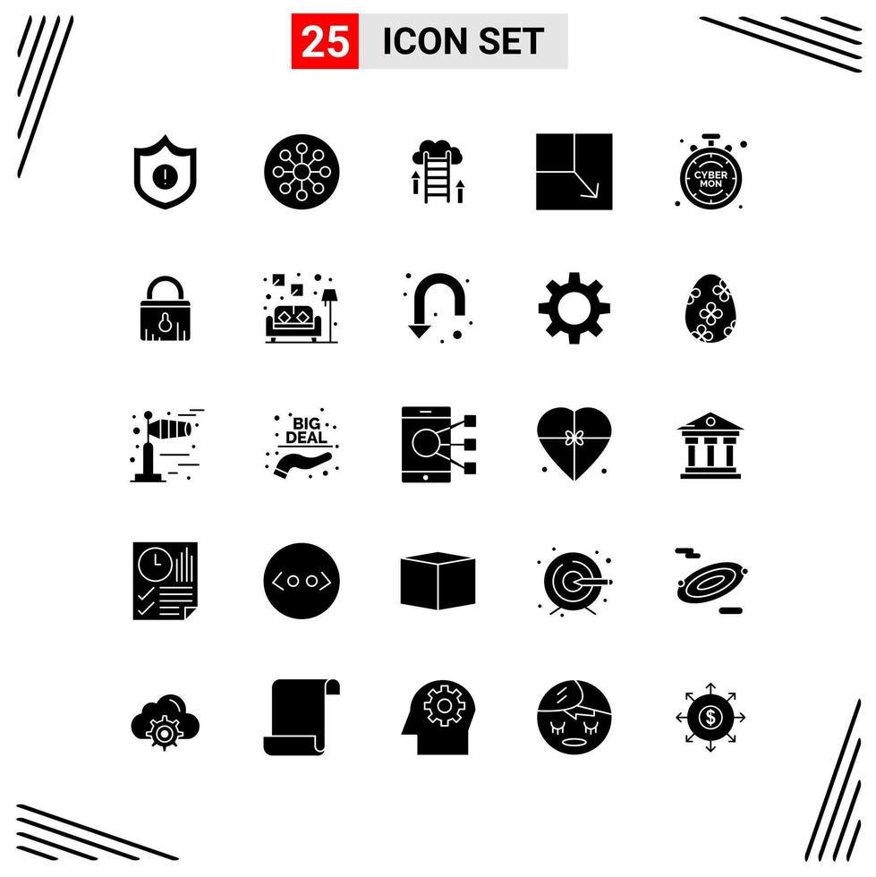 25 iconos símbolos de glifos creativos basados en cuadrícula de estilo sólido para el diseño de sitios web signos de iconos sólidos simples aislados en fondo blanco conjunto de 25 iconos vector