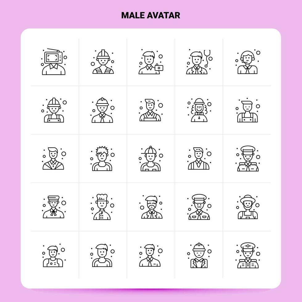 OutLine 25 Male Avatar Icon set Vector Line Style Design Black Icons Set Linear pictogram pack Web and Mobile Business ideas design Vector Illustration