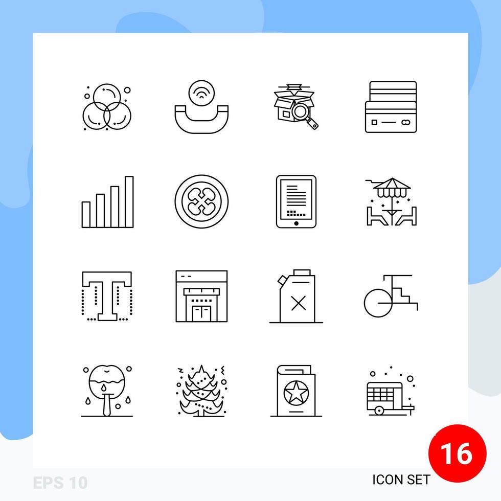 Modern Set of 16 Outlines and symbols such as analytic payment box debit card Editable Vector Design Elements