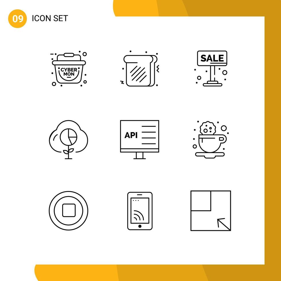 Modern Set of 9 Outlines Pictograph of coding investment board graph data Editable Vector Design Elements