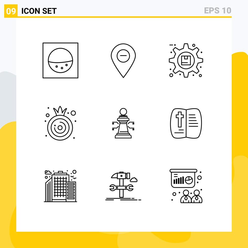 Set of 9 Vector Outlines on Grid for strategy chess optimization vegetable food Editable Vector Design Elements