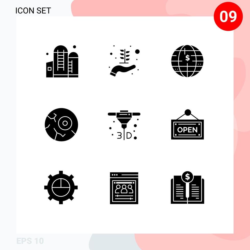 Set of 9 Vector Solid Glyphs on Grid for direct space bitcoin night halloween Editable Vector Design Elements