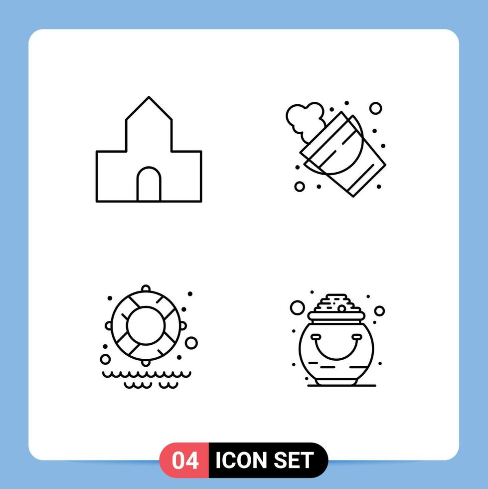 Pictogram Set of 4 Simple Filledline Flat Colors of cathedral church water christian building firefighter fortune Editable Vector Design Elements