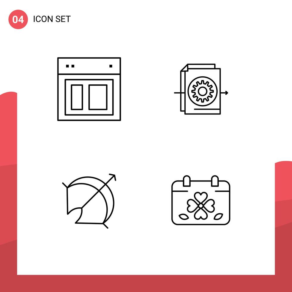 Set of 4 Vector Filledline Flat Colors on Grid for design archery web file target Editable Vector Design Elements
