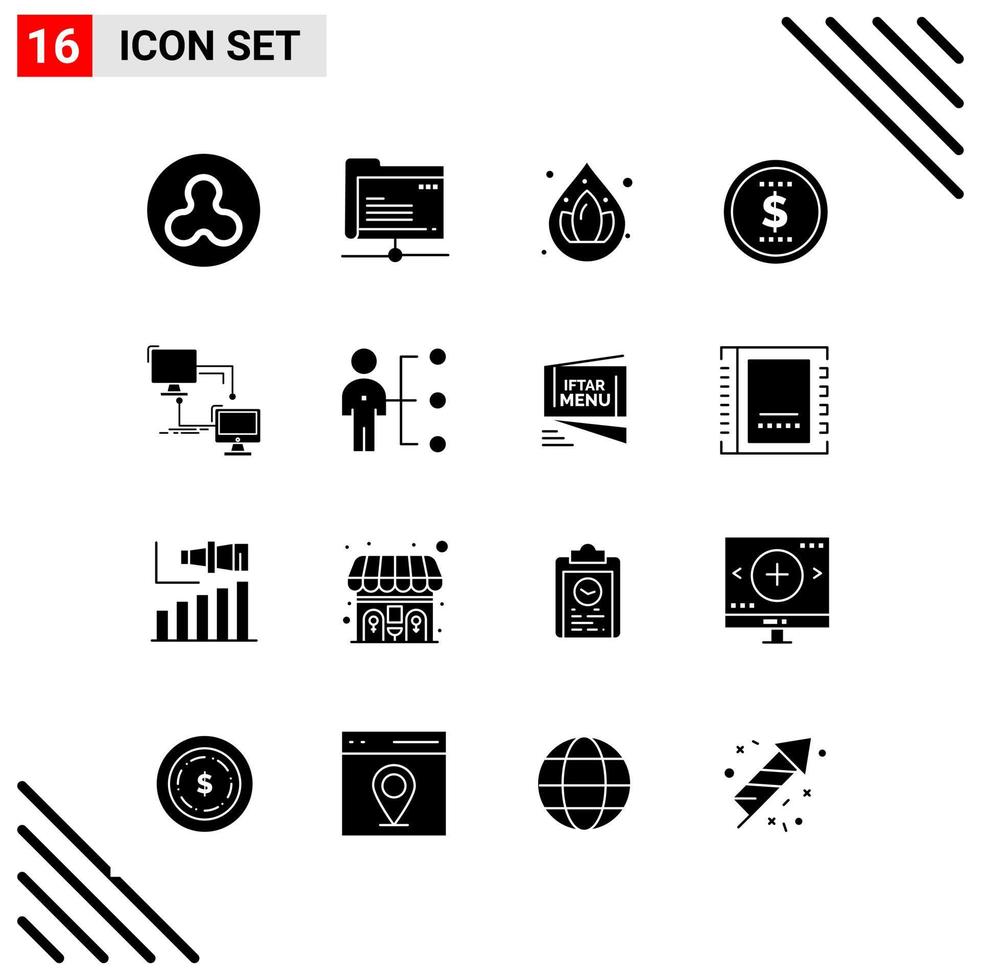 conjunto perfecto de píxeles de 16 iconos sólidos conjunto de iconos de glifos para el diseño de sitios web y la interfaz de aplicaciones móviles vector