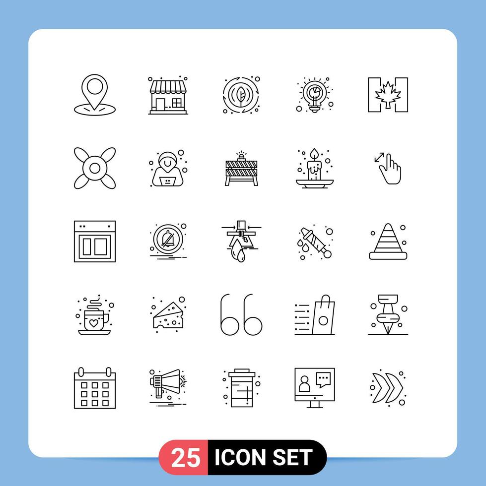 25 Universal Lines Set for Web and Mobile Applications canada flag leaf analysis solution Editable Vector Design Elements