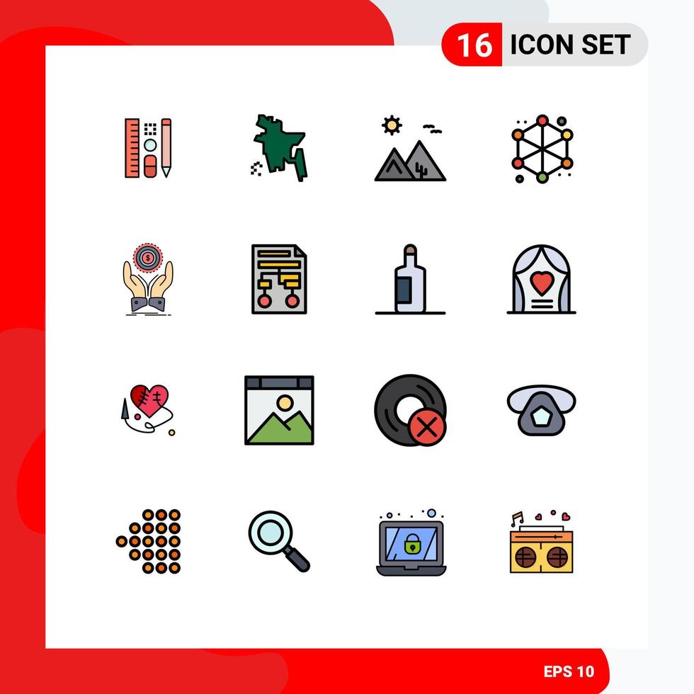 16 User Interface Flat Color Filled Line Pack of modern Signs and Symbols of hand web arabian server analytics Editable Creative Vector Design Elements