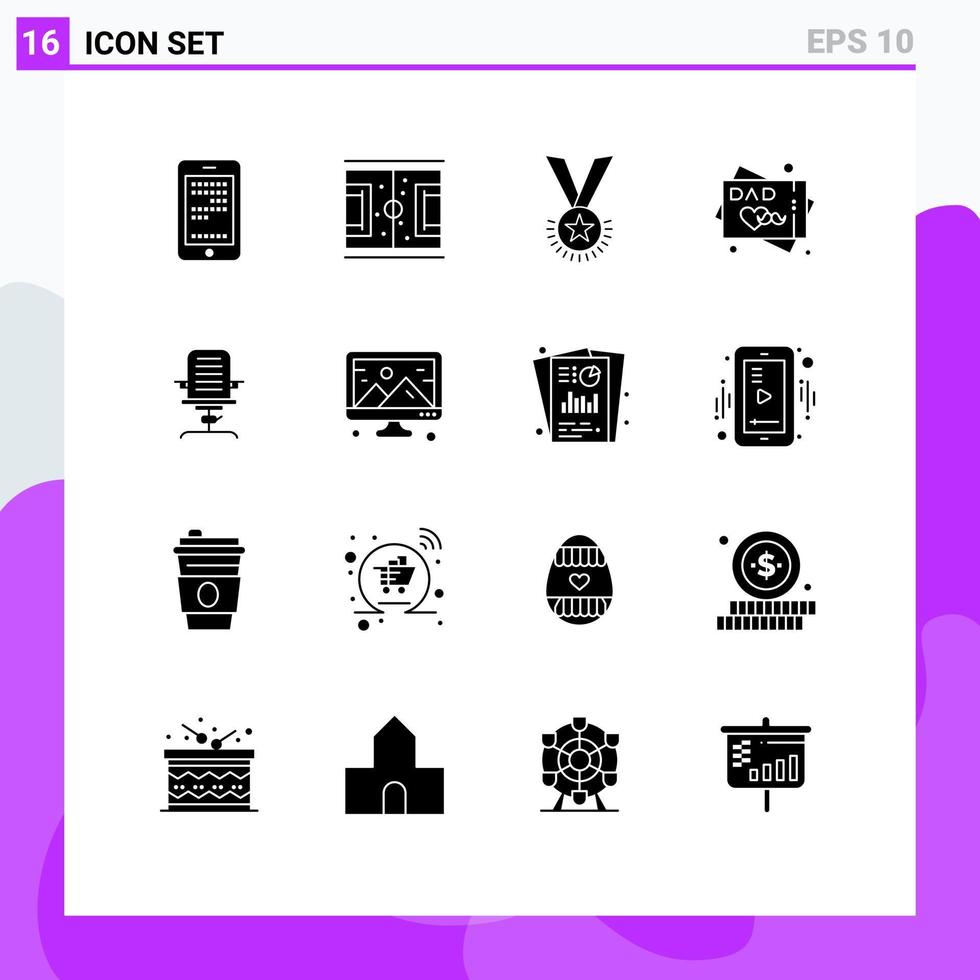 Set of 16 Modern UI Icons Symbols Signs for wishes fathers day greeting card match ribbon rank Editable Vector Design Elements