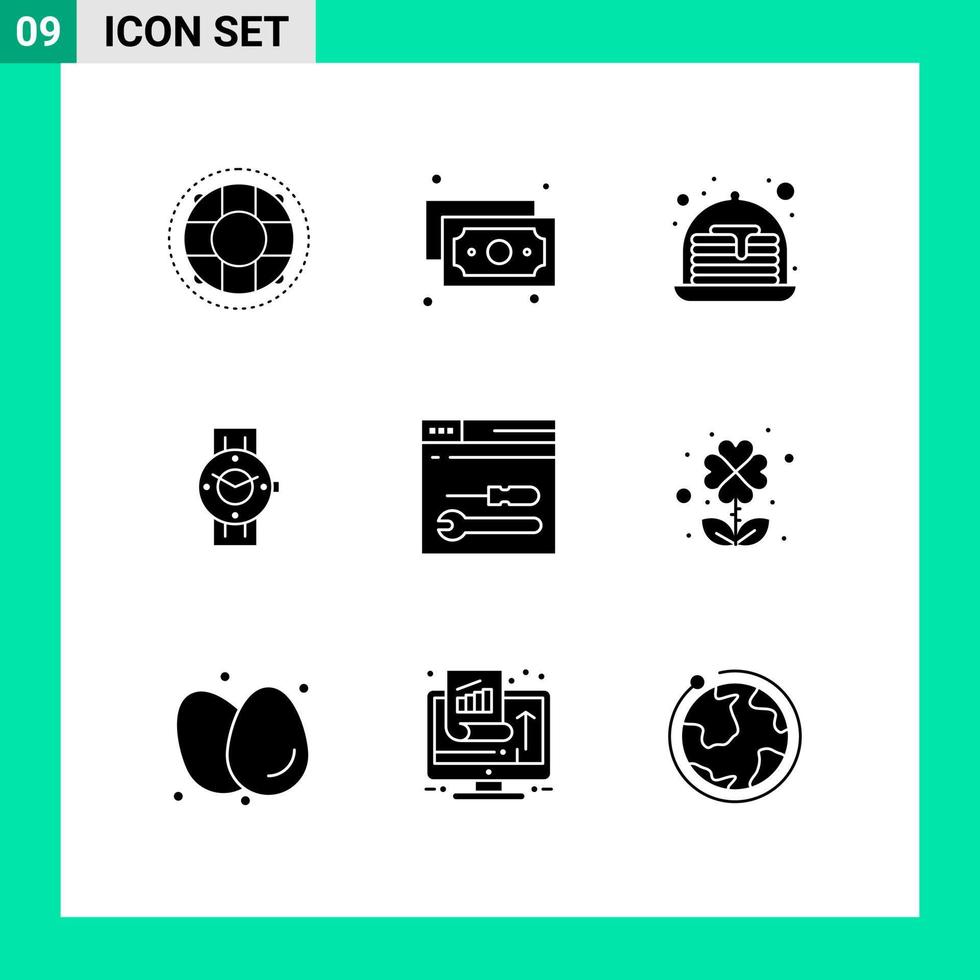 Universal Icon Symbols Group of 9 Modern Solid Glyphs of service android cake phone smart watch Editable Vector Design Elements