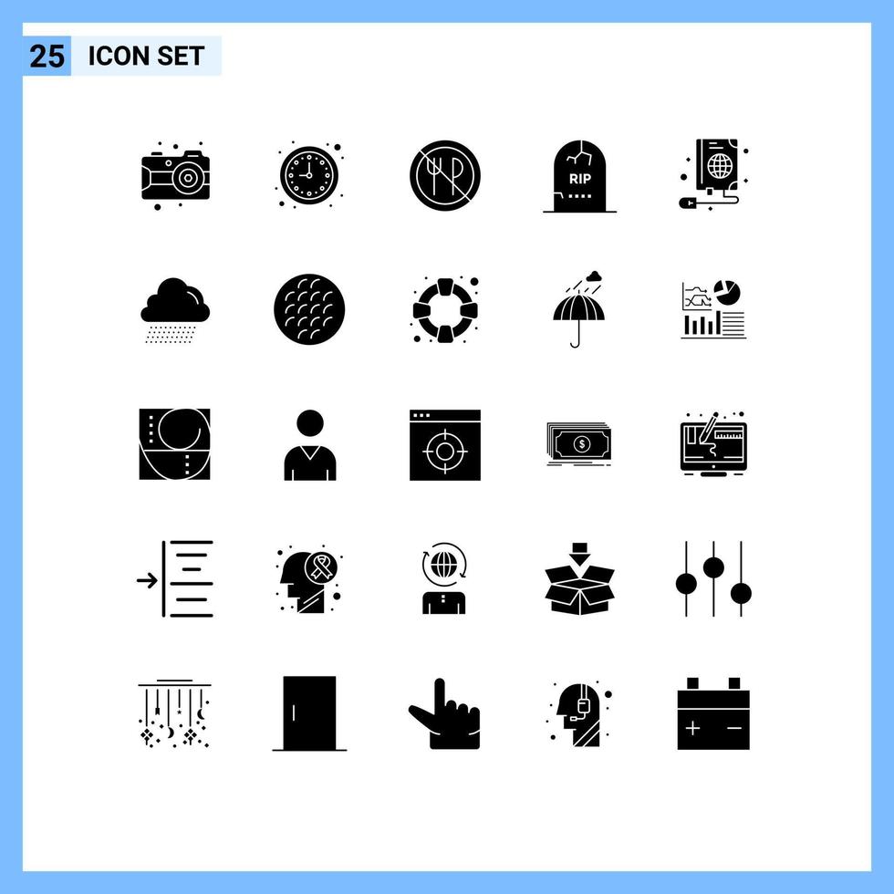 Group of 25 Modern Solid Glyphs Set for mouse graveyard eating gravestone death Editable Vector Design Elements