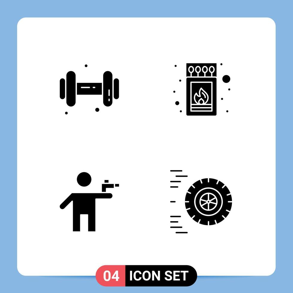 4 Creative Icons Modern Signs and Symbols of gym gunner box stick murderer Editable Vector Design Elements