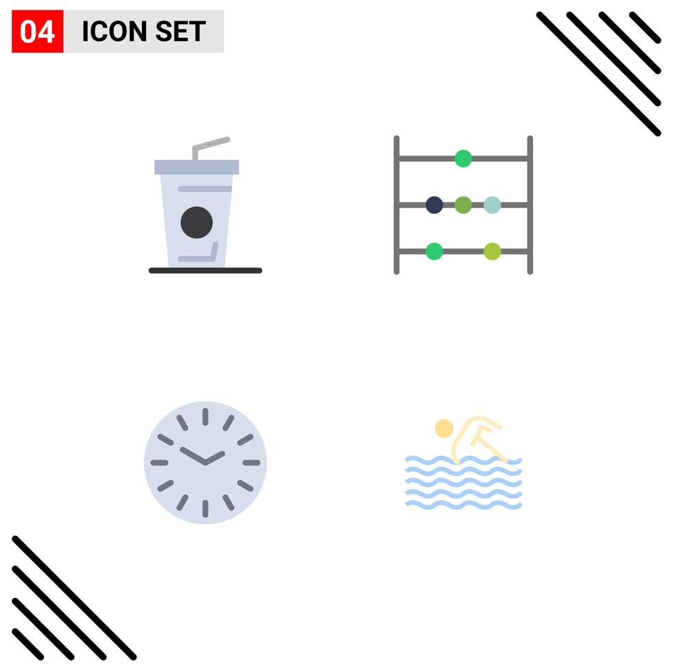 Modern Set of 4 Flat Icons Pictograph of beverage activity abacus time swim Editable Vector Design Elements