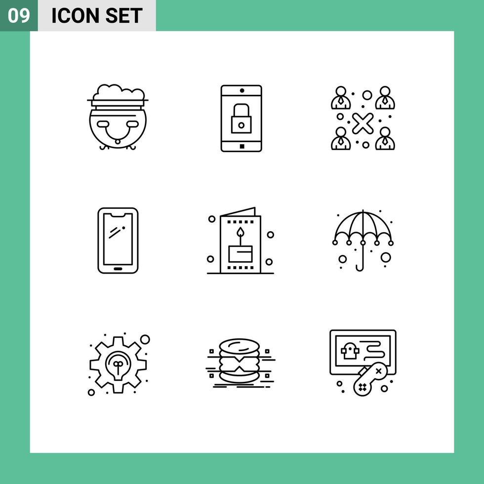 Set of 9 Vector Outlines on Grid for iphone mobile mobile application smart phone workgroup Editable Vector Design Elements