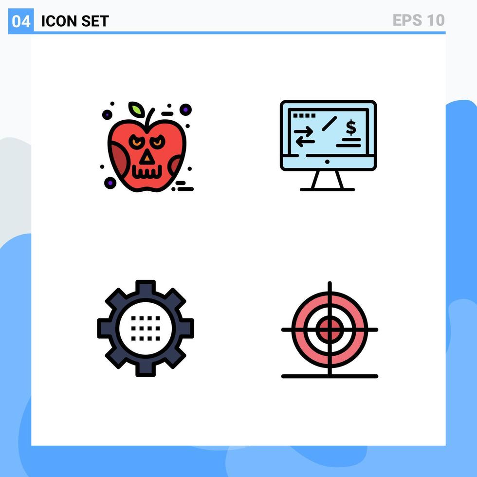 Mobile Interface Filledline Flat Color Set of 4 Pictograms of apple configuration skull income options Editable Vector Design Elements