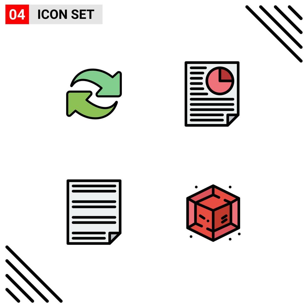 4 Thematic Vector Filledline Flat Colors and Editable Symbols of refresh document repeat page page Editable Vector Design Elements