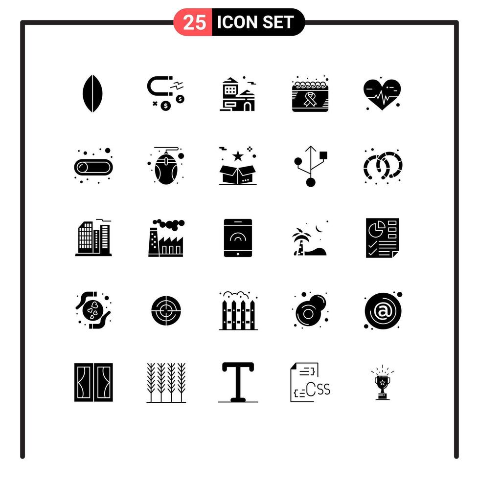 paquete de iconos de vector de stock de 25 signos y símbolos de línea para elementos de diseño de vector editables de cáncer de salud de la casa mundial de frecuencia cardíaca