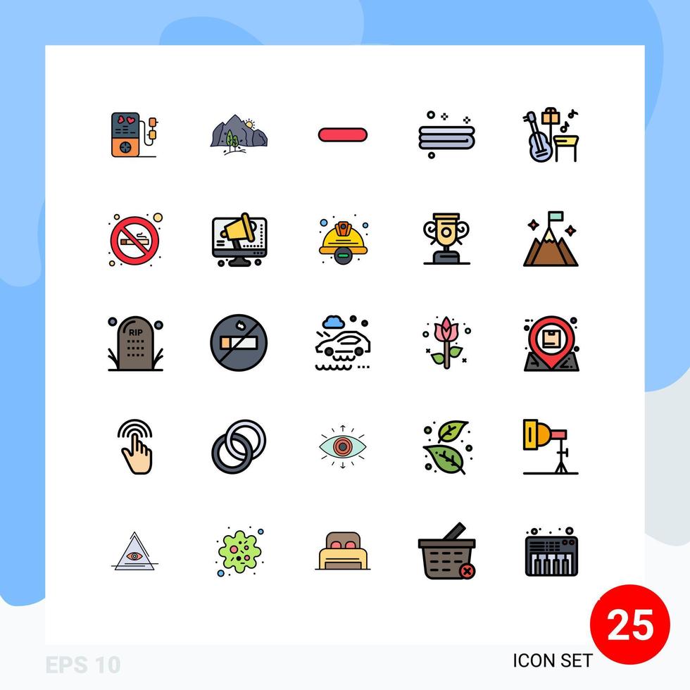 paquete de línea de vector editable de 25 colores planos de línea rellena simple de guitarra de canción borrar toalla limpiar elementos de diseño de vector editable
