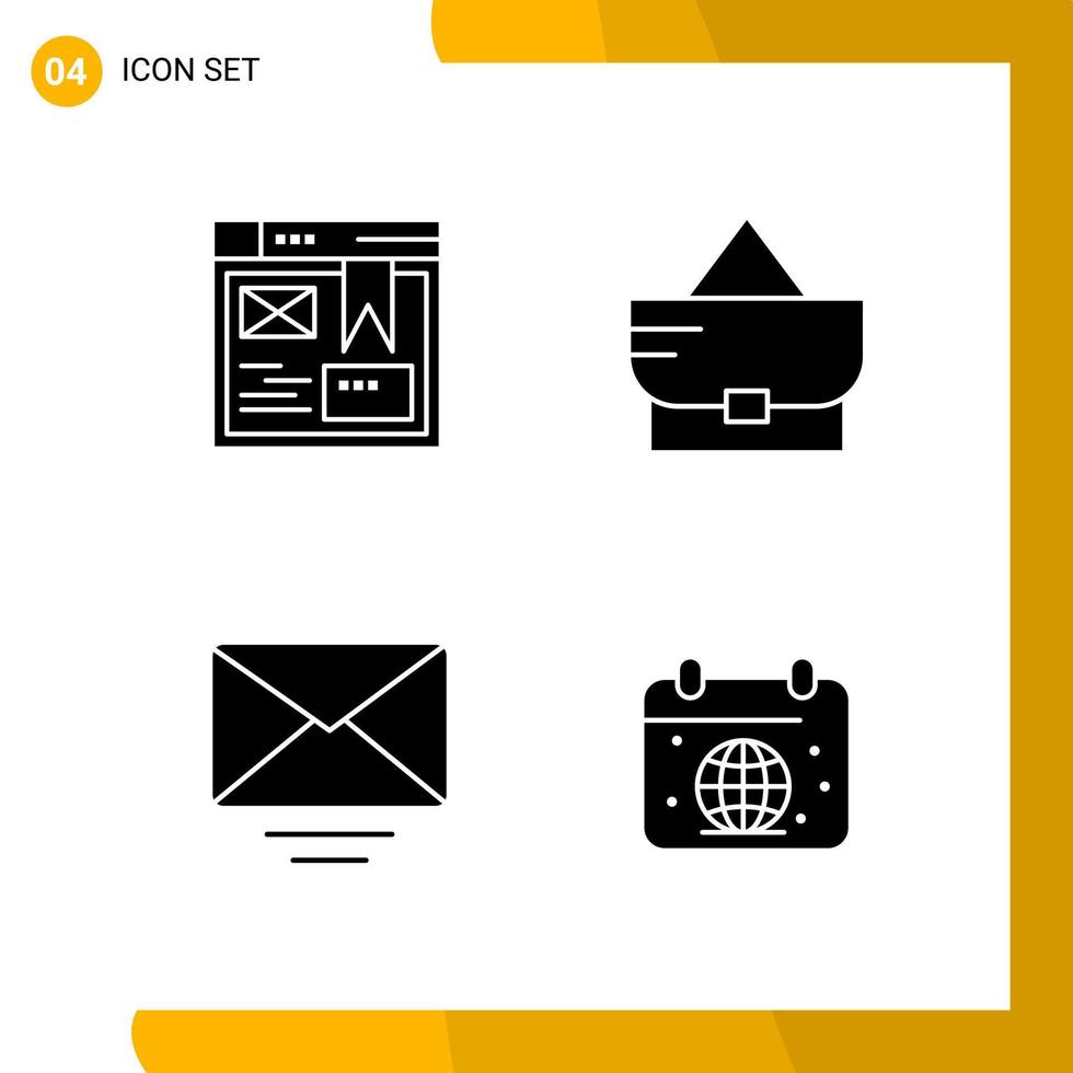 4 Icon Set Solid Style Icon Pack Glyph Symbols isolated on White Backgound for Responsive Website Designing vector