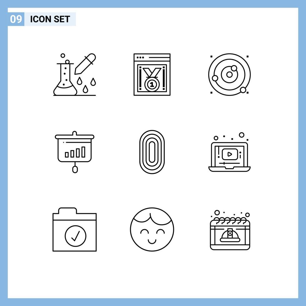 Pack of 9 creative Outlines of information presentation website progress chart solar system Editable Vector Design Elements