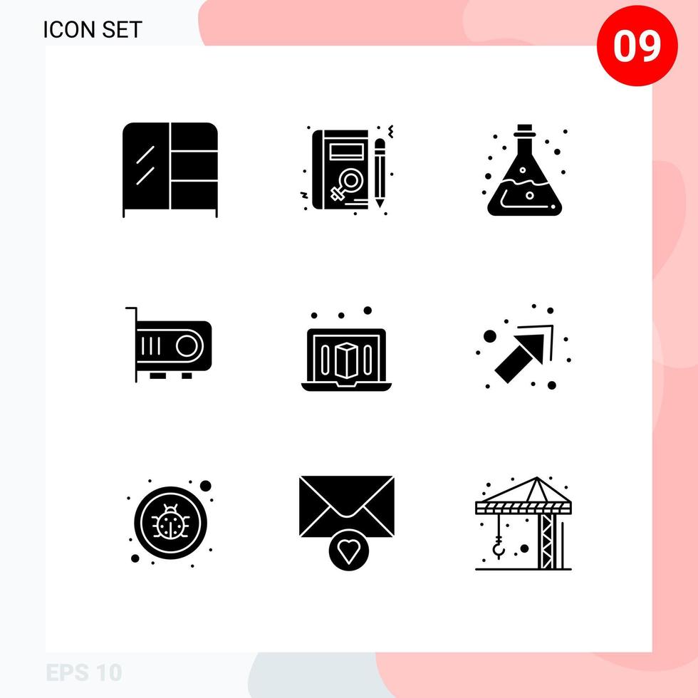 Pack of 9 creative Solid Glyphs of printer computer lab technology computer Editable Vector Design Elements