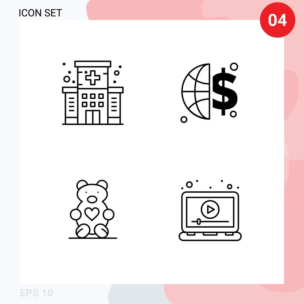 4 Universal Filledline Flat Colors Set for Web and Mobile Applications healthcare loving building money ads Editable Vector Design Elements