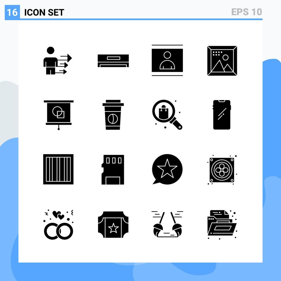 moderno 16 iconos de estilo sólido símbolos de glifo para uso general signo de icono sólido creativo aislado sobre fondo blanco paquete de 16 iconos vector