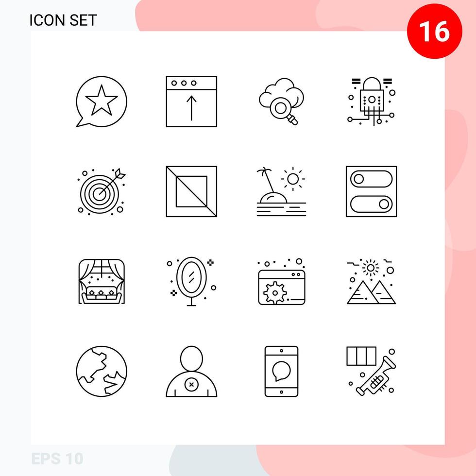 Modern Set of 16 Outlines and symbols such as seo security upload network cyber Editable Vector Design Elements