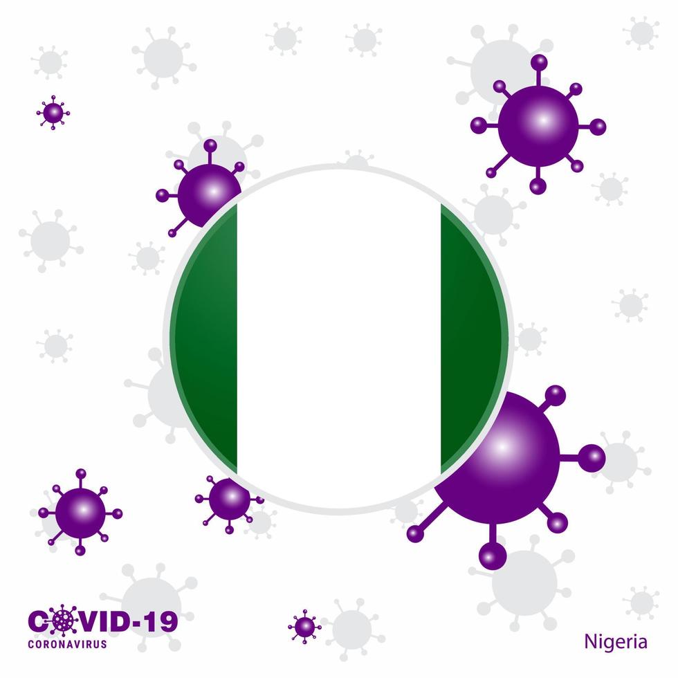 reza por nigeria covid19 coronavirus tipografía bandera quédate en casa mantente saludable cuida tu propia salud vector