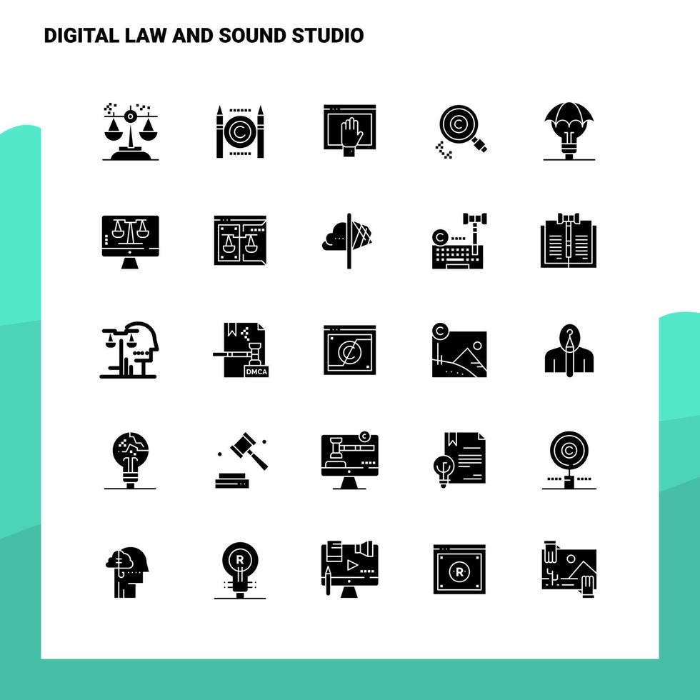 25 Digital Law And Sound Studio Icon set Solid Glyph Icon Vector Illustration Template For Web and Mobile Ideas for business company