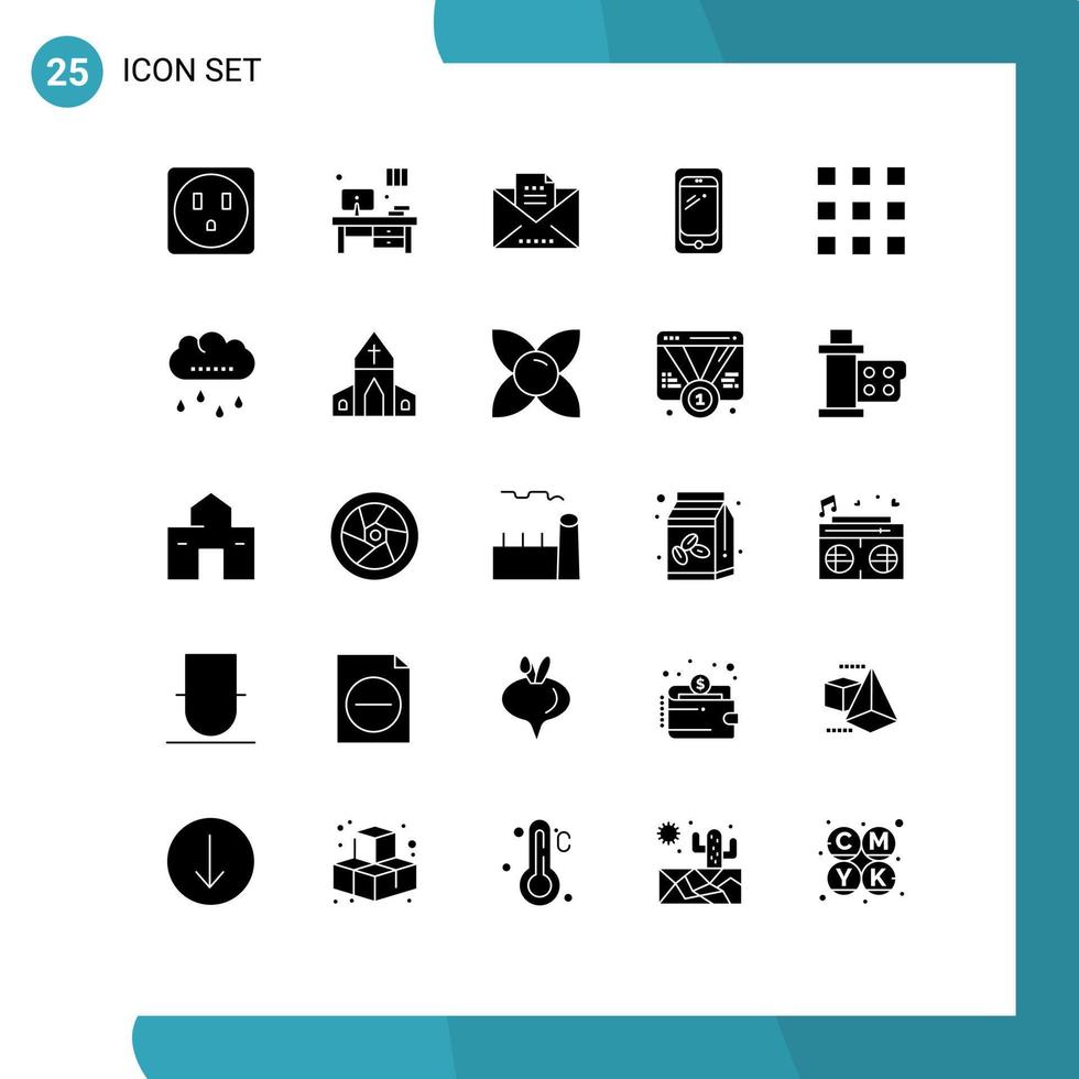 Pictogram Set of 25 Simple Solid Glyphs of lock code letter buttons huawei Editable Vector Design Elements