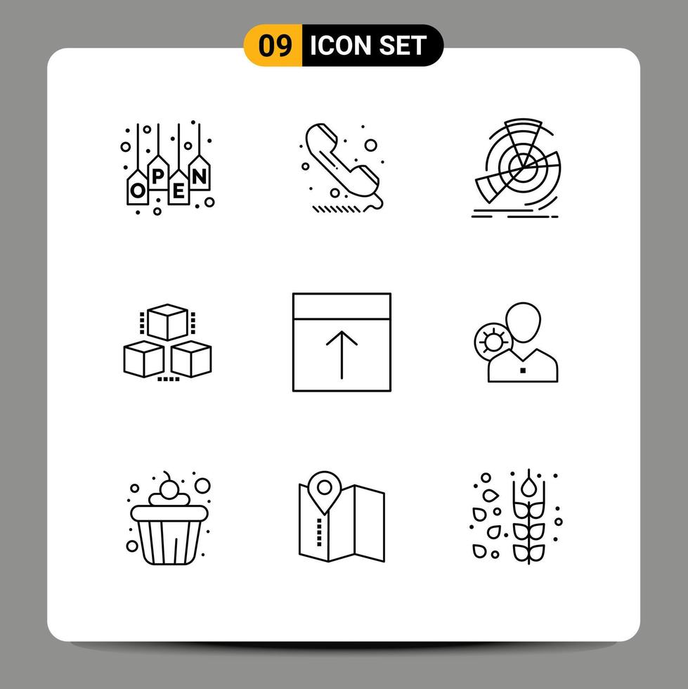 9 Universal Outlines Set for Web and Mobile Applications computing box sign reference performance Editable Vector Design Elements