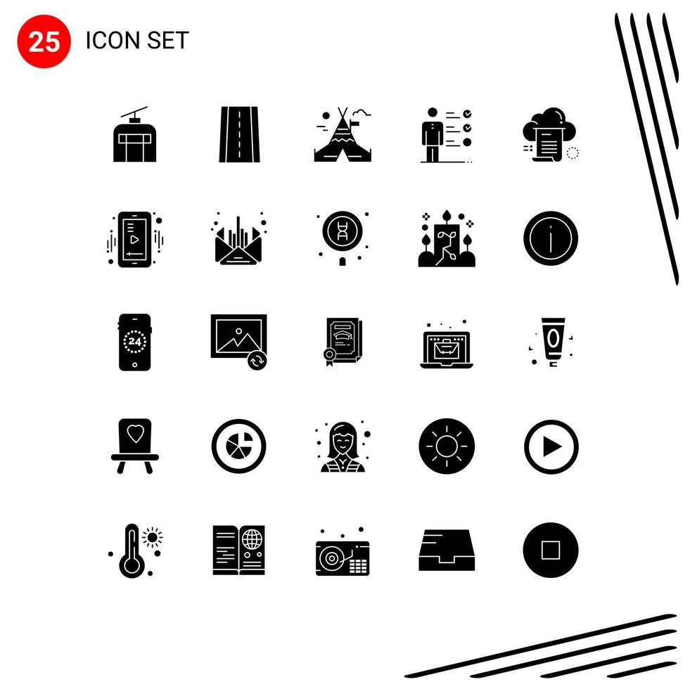 Universal Icon Symbols Group of 25 Modern Solid Glyphs of cloud share camp file job skills Editable Vector Design Elements
