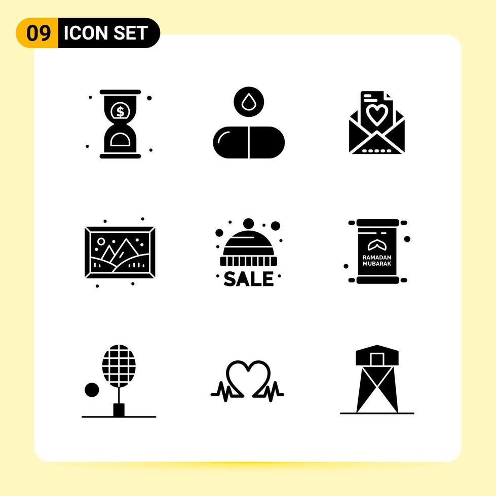 9 iconos creativos para el diseño moderno de sitios web y aplicaciones móviles receptivas 9 signos de símbolos de glifo sobre fondo blanco paquete de 9 iconos vector