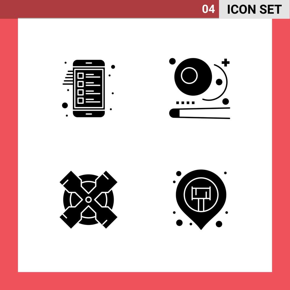 Editable Vector Line Pack of 4 Simple Solid Glyphs of checklist tool list snooker location Editable Vector Design Elements