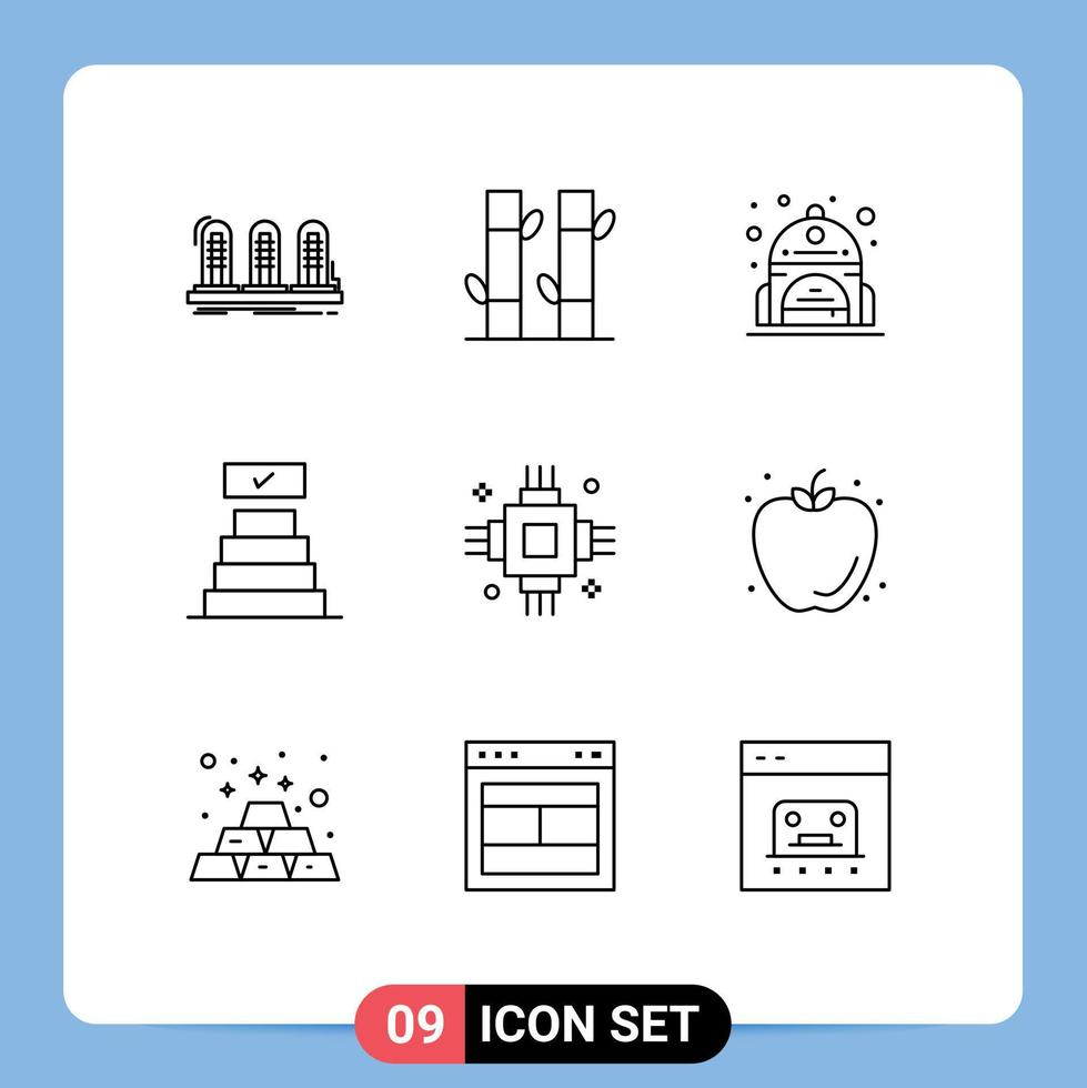 Stock Vector Icon Pack of 9 Line Signs and Symbols for electric chip yoga achievements success Editable Vector Design Elements