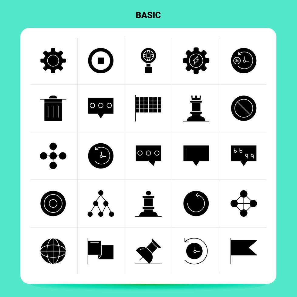 Solid 25 Basic Icon set Vector Glyph Style Design Black Icons Set Web and Mobile Business ideas design Vector Illustration