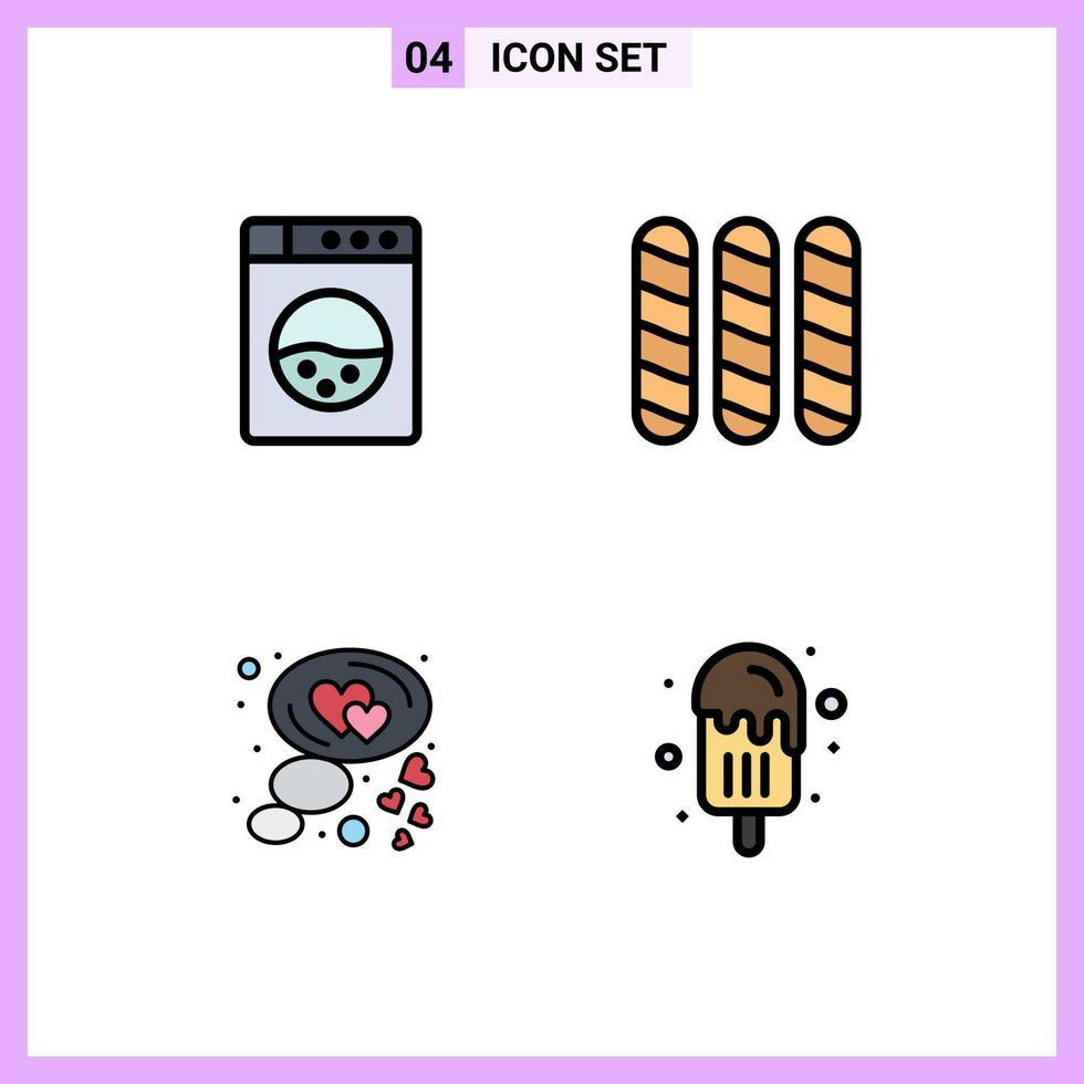 4 User Interface Filledline Flat Color Pack of modern Signs and Symbols of machine dessert french heart ice cream Editable Vector Design Elements