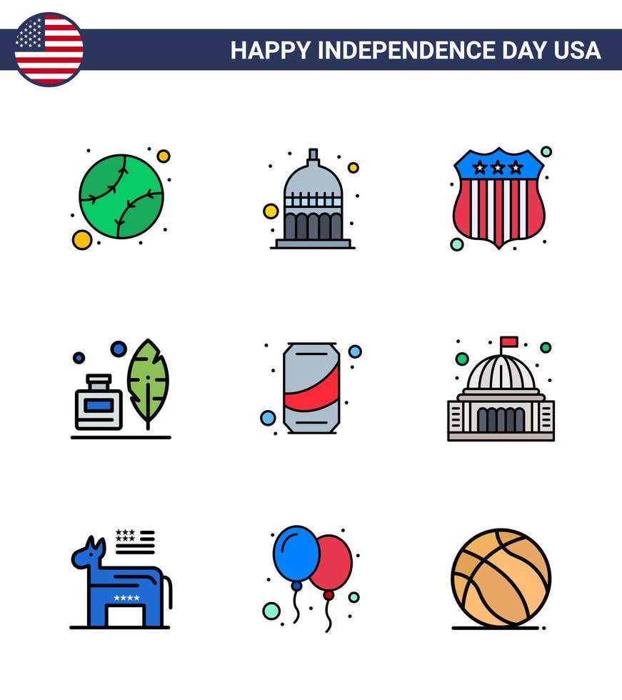 conjunto de 9 iconos del día de los ee.uu. símbolos americanos signos del día de la independencia para la insignia de la cerveza de soda pluma americana editable elementos de diseño del vector del día de los ee.uu.