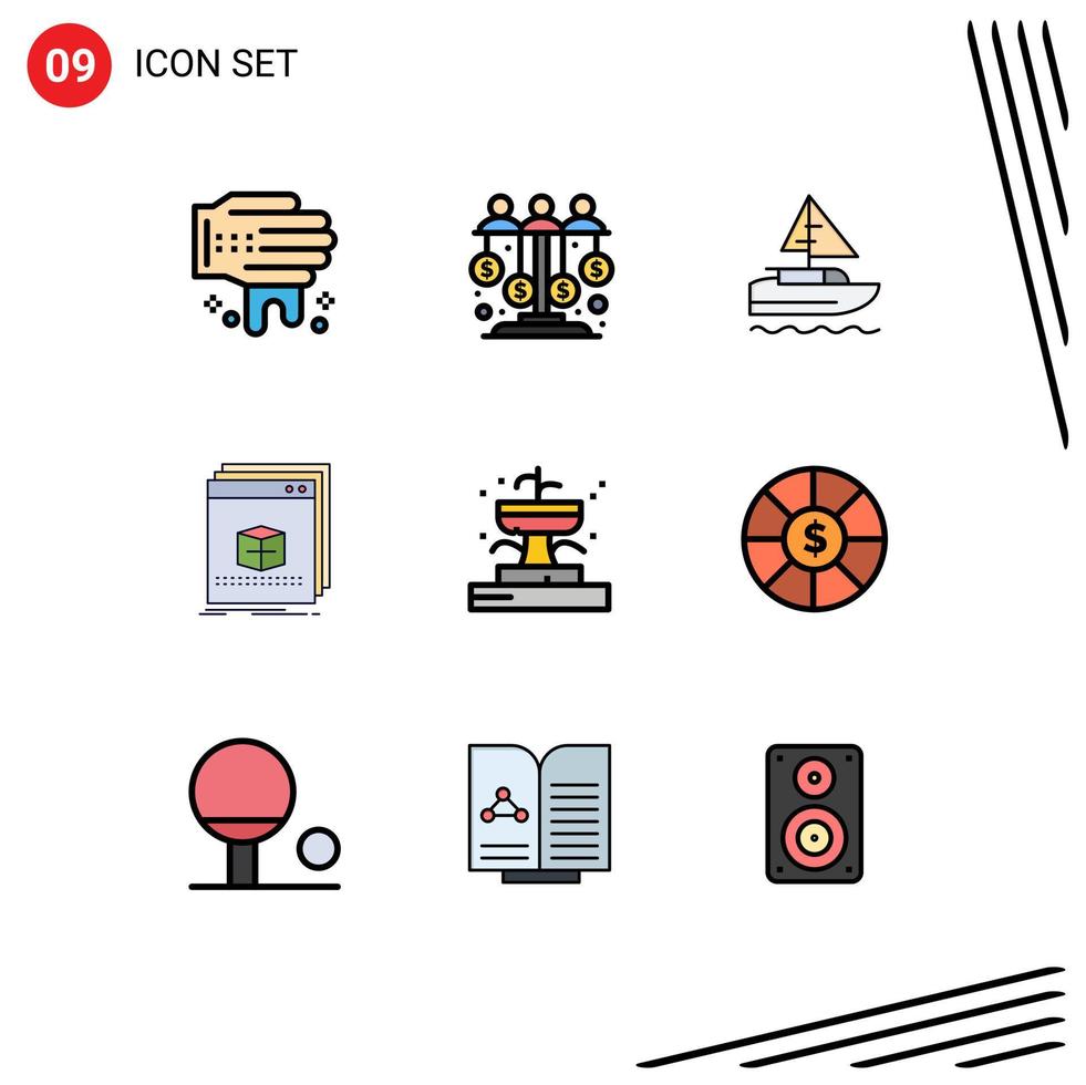 9 User Interface Filledline Flat Color Pack of modern Signs and Symbols of buildings file boat application software Editable Vector Design Elements