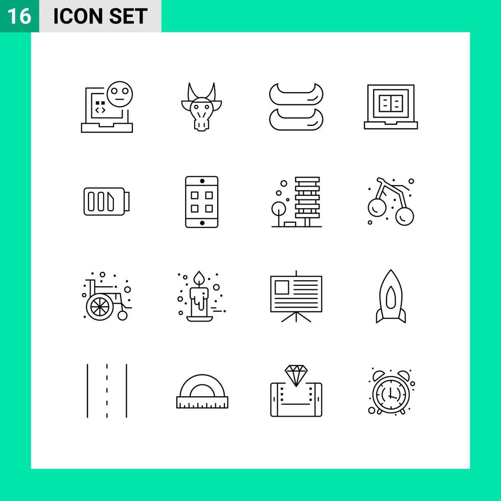 16 Thematic Vector Outlines and Editable Symbols of battery online indian laptop book Editable Vector Design Elements