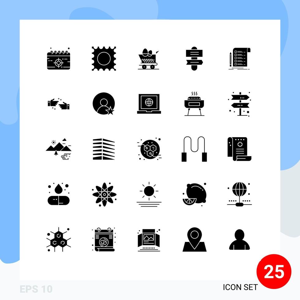 25 Thematic Vector Solid Glyphs and Editable Symbols of checklist invoice easter report sign system Editable Vector Design Elements