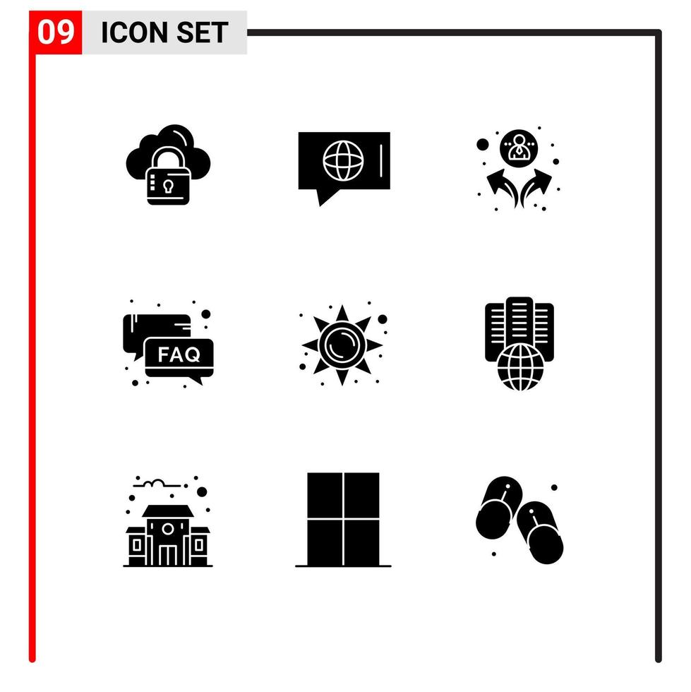 9 Thematic Vector Solid Glyphs and Editable Symbols of light email group support help Editable Vector Design Elements