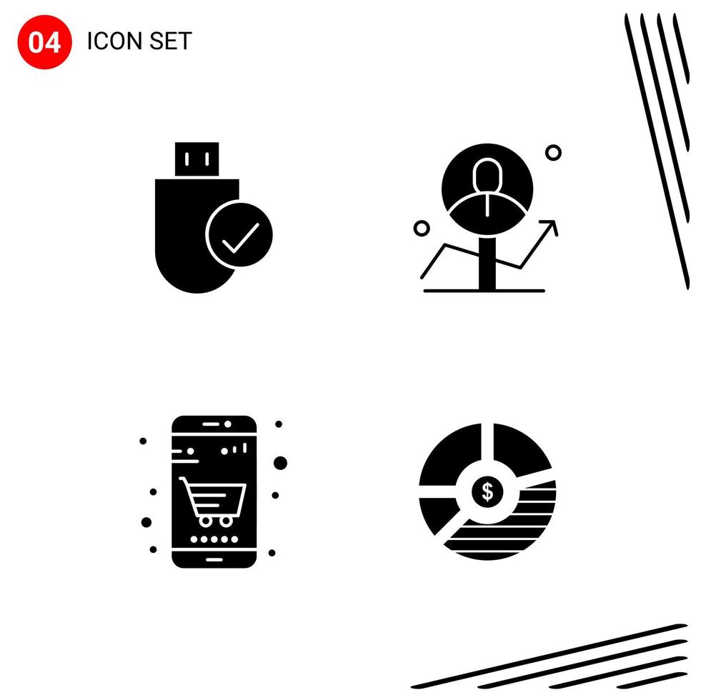 Collection of 4 Vector Icons in solid style Pixle Perfect Glyph Symbols for Web and Mobile Solid Icon Signs on White Background 4 Icons