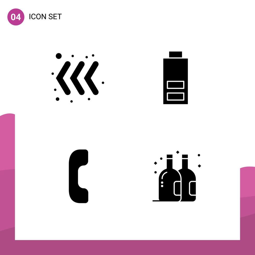 4 Universal Solid Glyphs Set for Web and Mobile Applications arrow beer battery answer summer Editable Vector Design Elements