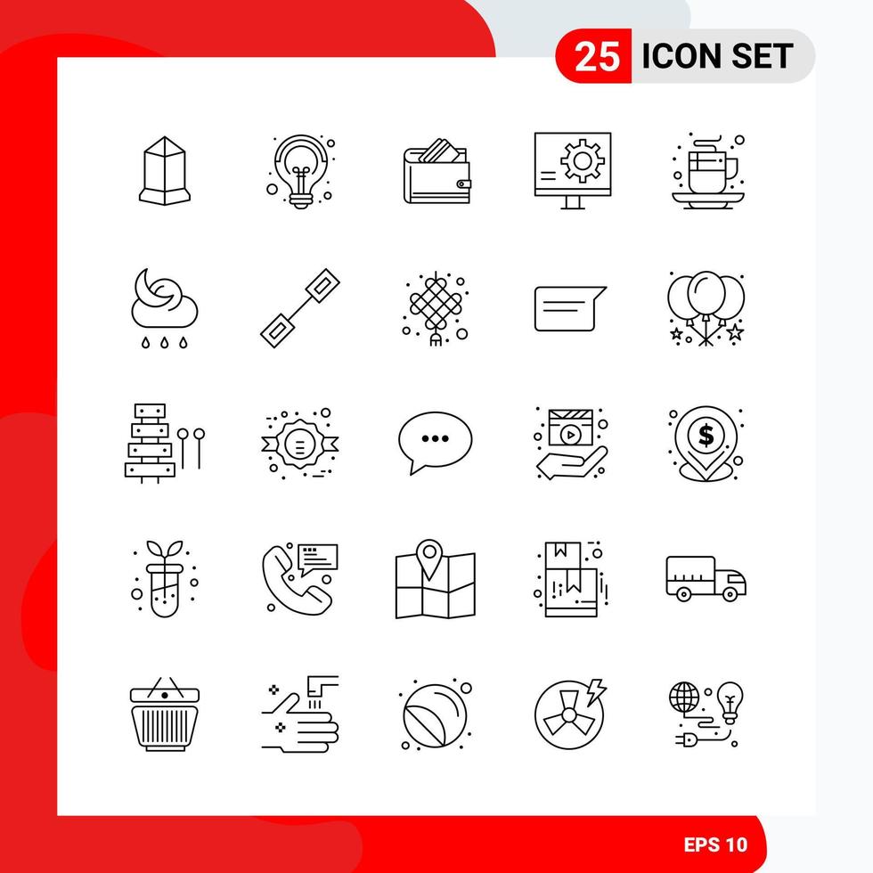 Creative Set of 25 Universal Outline Icons isolated on White Background vector