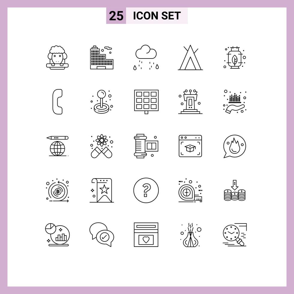 Editable Vector Line Pack of 25 Simple Lines of answer gas snow energy tent Editable Vector Design Elements