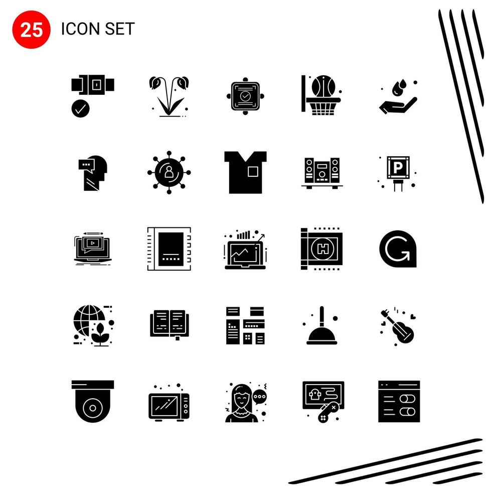 Collection of 25 Vector Icons in solid style Pixle Perfect Glyph Symbols for Web and Mobile Solid Icon Signs on White Background 25 Icons