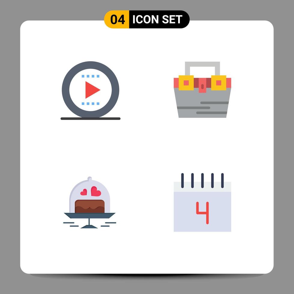 Set of 4 Vector Flat Icons on Grid for tone plate bag material love Editable Vector Design Elements