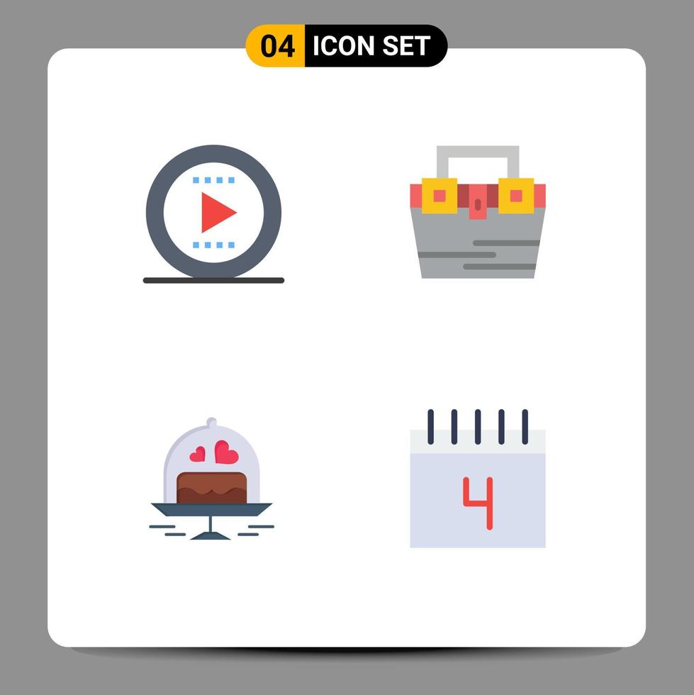 conjunto de 4 iconos planos vectoriales en la cuadrícula para el material de la bolsa de placa de tono amor elementos de diseño vectorial editables vector